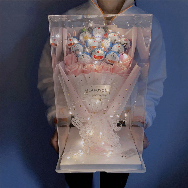 情人節禮物 生日禮物 超特別可愛卡通公仔花束LED透明禮盒（需要其他款式可聯繫客服購買）