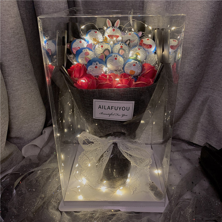 情人節禮物 生日禮物 超特別可愛卡通公仔花束LED透明禮盒（需要其他款式可聯繫客服購買）