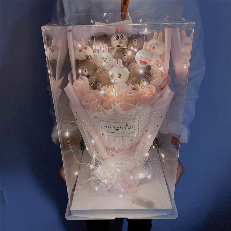 情人節禮物 生日禮物 超特別可愛卡通公仔花束LED透明禮盒（需要其他款式可聯繫客服購買）