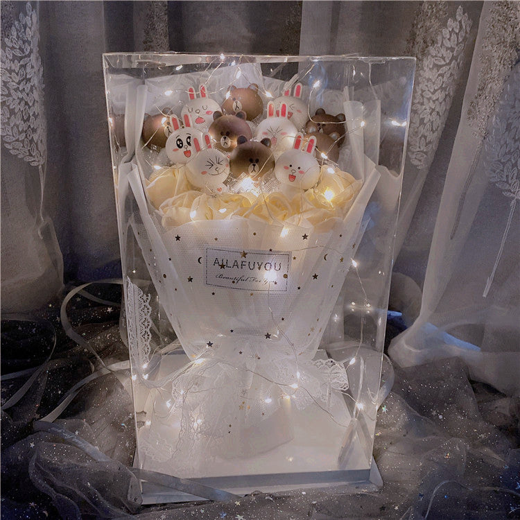 情人節禮物 生日禮物 超特別可愛卡通公仔花束LED透明禮盒（需要其他款式可聯繫客服購買）