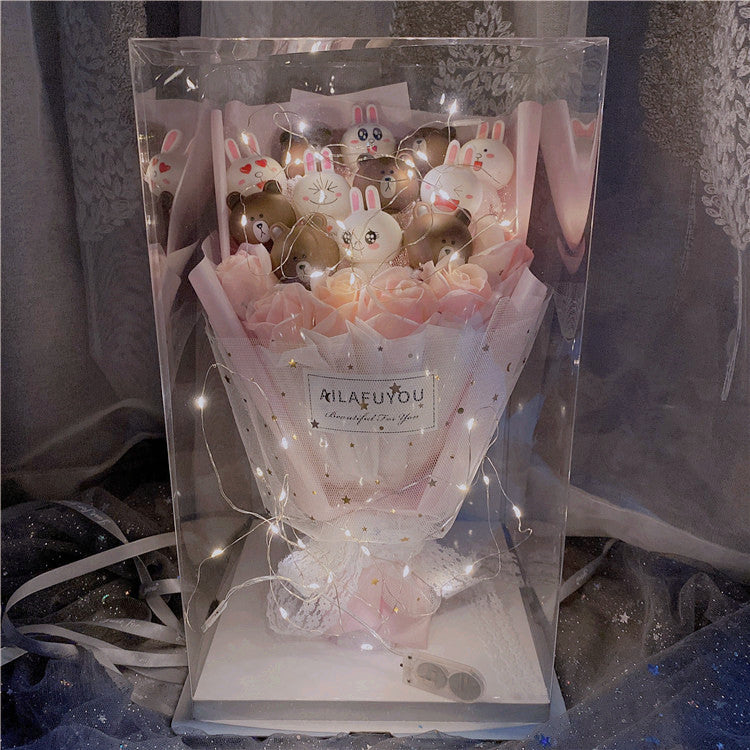 情人節禮物 生日禮物 超特別可愛卡通公仔花束LED透明禮盒（需要其他款式可聯繫客服購買）