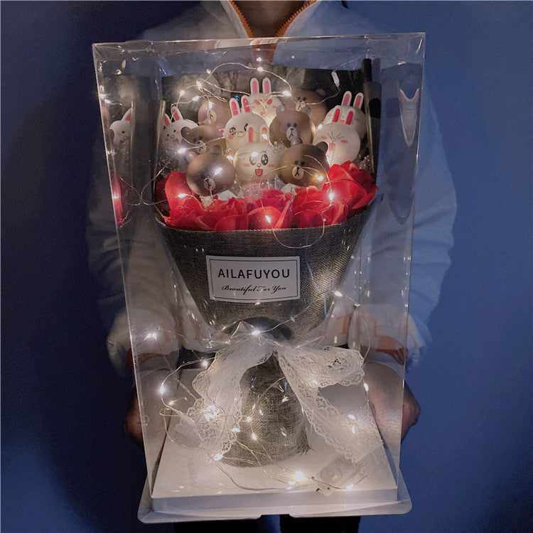 情人節禮物 生日禮物 超特別可愛卡通公仔花束LED透明禮盒（需要其他款式可聯繫客服購買）