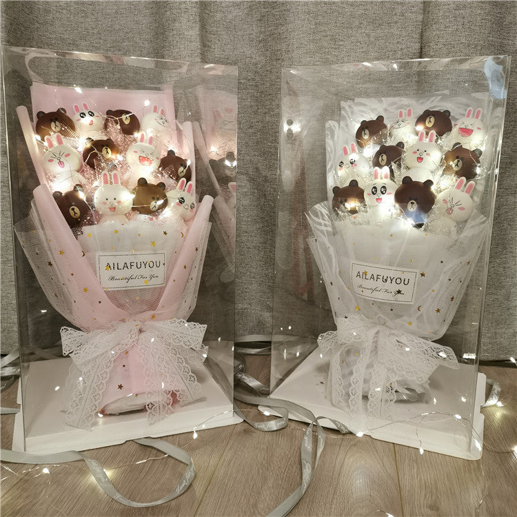 情人節禮物 生日禮物 超特別可愛卡通公仔花束LED透明禮盒（需要其他款式可聯繫客服購買）