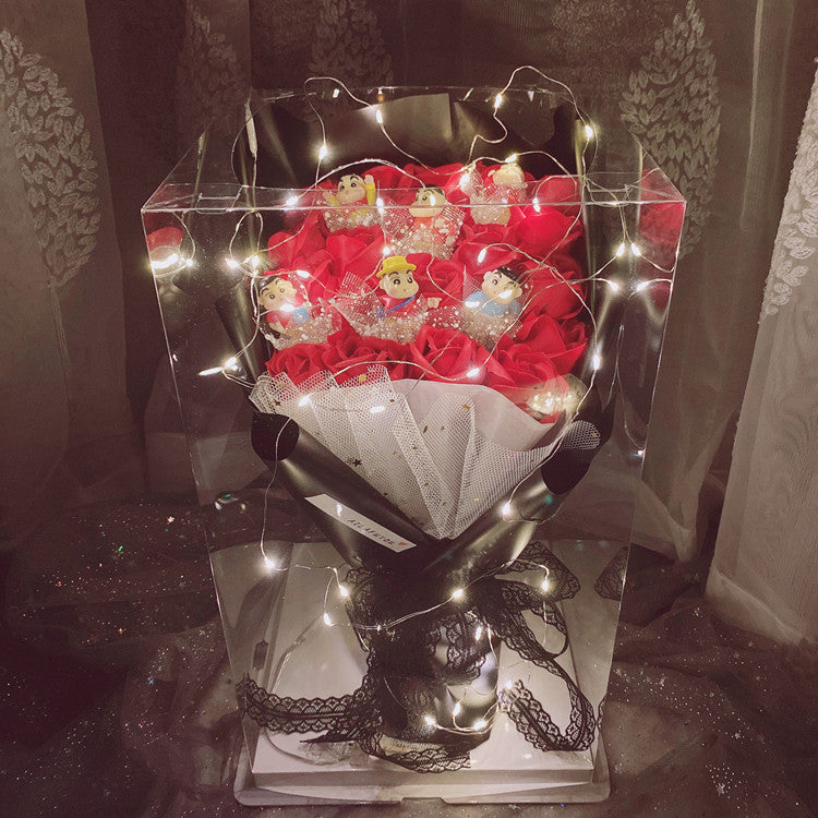 情人節禮物 生日禮物 超特別可愛卡通公仔花束LED透明禮盒（需要其他款式可聯繫客服購買）