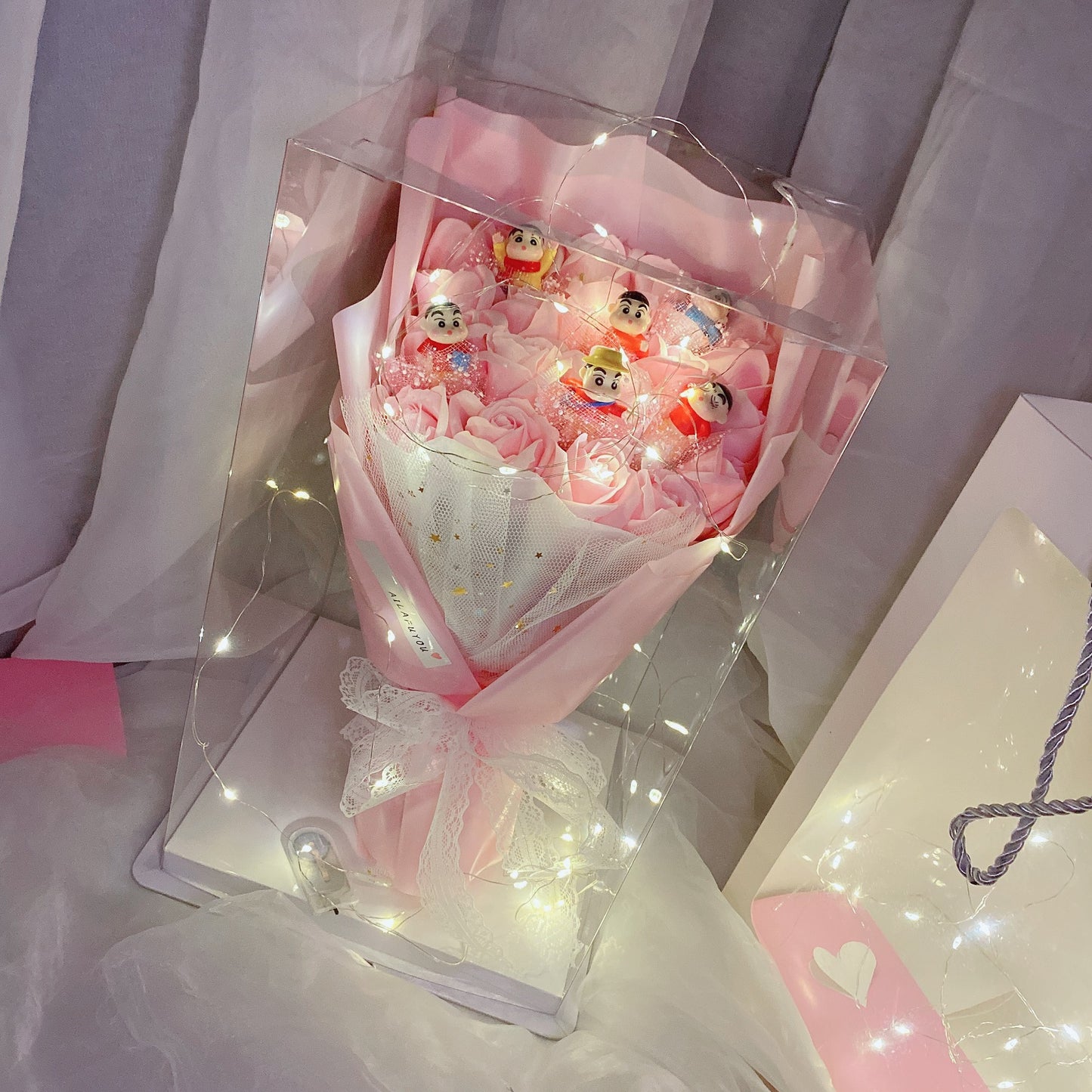 情人節禮物 生日禮物 超特別可愛卡通公仔花束LED透明禮盒（需要其他款式可聯繫客服購買）